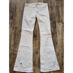 VGT Seafarer Jeans Size 28 White Flared Embroidered Bottoms Penelope Boho Retro